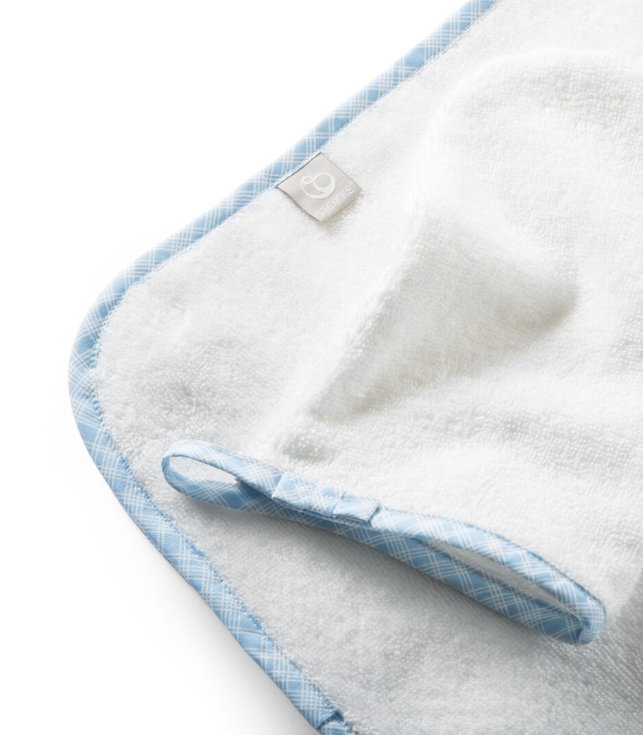 Stokke® Textiles. Hooded Towel, Blue checks. Detail.